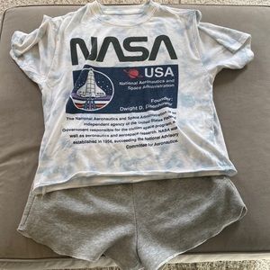 Girls’ Cotton Tie-Dye Nasa T-Shirt and Grey Shorts Bundle Size 10-12